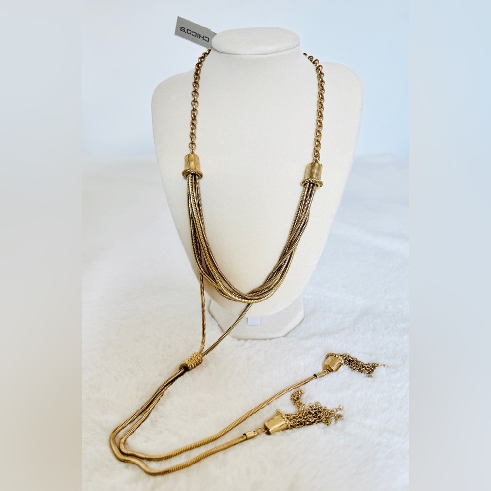 Chico's Gold Tassel Layered Chain Necklace - NWT